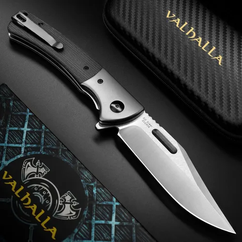 Miniatura 6 de VALHALLA PTEROSAUR Cuchillo de bolsillo, cuchillo plegable de acero D2 de 3.9 pulgadas con mango de micarta, cuchillo de bolsillo para hombres