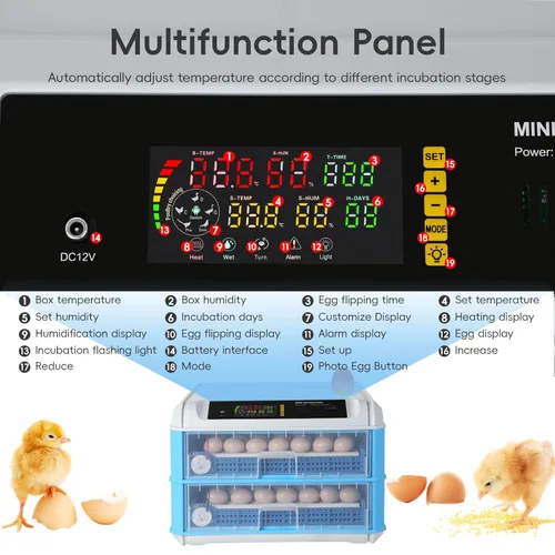 Miniatura 4 de Incubadora automática de 120 huevos, incubadora automática para incubar huevos, con girador automático de huevos, control de temperatura y humedad