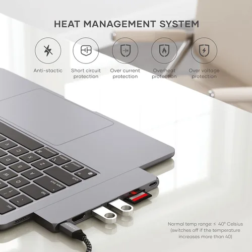 Miniatura 5 de Satechi Adaptador multipuerto USB C Hub 7 en 1 Pro Slim, USB C Dongle, carga de 100 W, HDMI 4K, USB 4, USB 3.2 Gen 2, lector de tarjetas SD/Micro