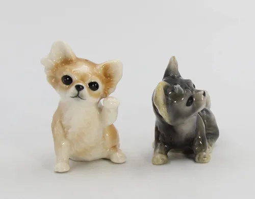 Miniatura 6 de Juego de salero y pimentero de cerámica de porcelana fina para perros Chihuahua, 3-1/2 pulgadas de largo