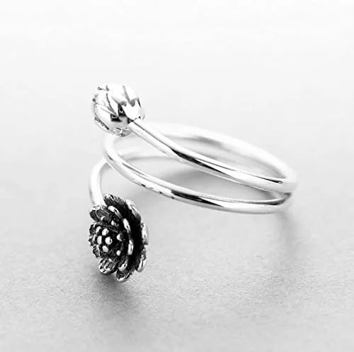 Miniatura 3 de Innovador anillo abierto de plata de ley de loto negro, Plata de ley