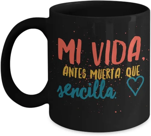 Taza de Cafe Vida Vaso, taza de téa divertidas, tazas personalizadas, taza de café inspiradoras, taza con mensajes positivos., 11onza, Negro