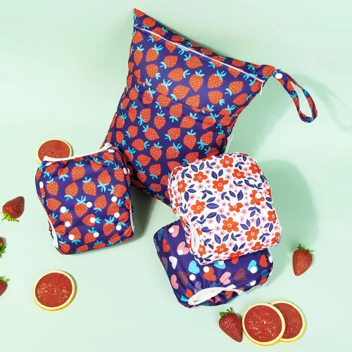 Miniatura 6 de ALVABABY 3 pañales de natación grandes para bebé, con 1 bolsa húmeda, reutilizable, lavable y ajustable, para clases de natación y bebé niño y niña