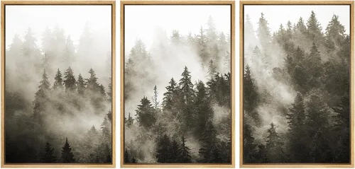 Miniatura 59 de SIGNWIN Conjunto de arte de pared de lienzo enmarcado, acuarela pastel, cielo de nubes rosas, colina verde del campo, naturaleza, vida silvestre