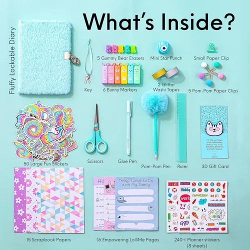 Miniatura 2 de HAPPY LOLLI Mint LolliME - Kit de diario de bricolaje para adolescentes y niñas de 8 a 14 años, regalo de cumpleaños, juego de diario con cerradura