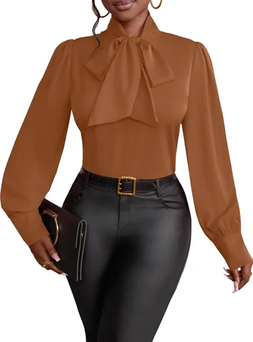 Miniatura 40 de Vrtige Camisa de mujer elegante con cuello de lazo, manga larga, blusa para la oficina