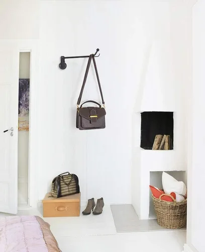 Miniatura 6 de Mkono - Perchero de ropa montado en la pared, organizador de lavandería con brazo oscilante, varilla de colgar de metal que ahorra espacio