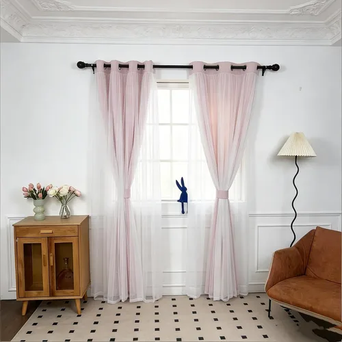 Miniatura 22 de INLINAS Cortinas opacas beige con superposición transparente, paneles térmicos y de reducción de ruido con ojales en la parte superior