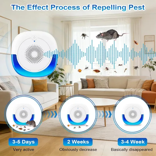 Miniatura 2 de Paquete de 6 repelentes ultrasónicos de plagas, repelente de mosquitos para interiores, repelente de cucarachas para interiores, para ratones, Azul