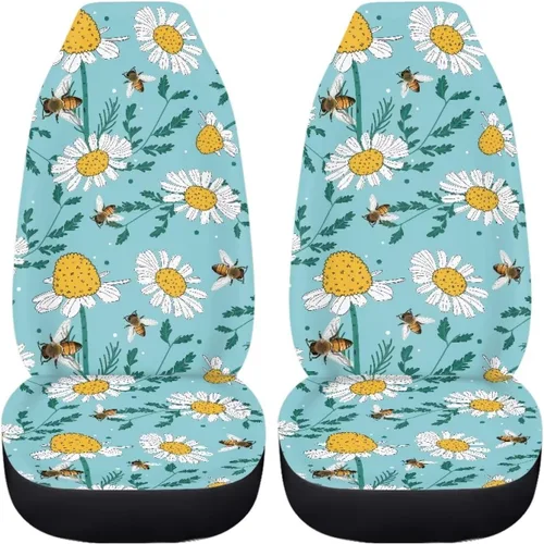 Blue Cottagecore - Juego de 2 fundas de asiento de automóvil con diseño de margaritas para asiento delantero, accesorios de automóvil boho retro
