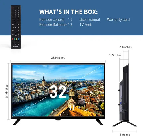 Miniatura 3 de ATYME 32 pulgadas clase 60Hz 720p HD LED TV pantalla plana 1* USB 3* HDMI 1* VGA ARC doble canal 8W altavoces Monitores Televisión no inteligente