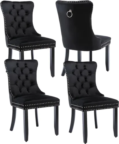 Miniatura 66 de Shenyon Juego de 2 Sillas de Comedor de Terciopelo Gris, Sillas de Comedor Tapizadas con Ribete de Anilla Trasera y Patas de Madera Maciza, Sillas