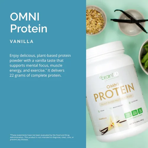 Miniatura 6 de BRAINMD Dr Amen OMNI Protein Vanilla - 2.38 libras - Proteína en polvo a base de plantas - Promueve la recuperación de energía y ejercicio - Vegano