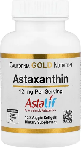 California Gold Nutrition Astaxantina, carotenoide antioxidante, AstaLif islandés puro islandés biológicamente activo 99% isómero, 12 mg, 120