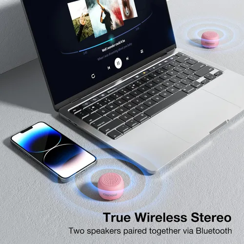 Miniatura 3 de Altavoz Bluetooth pequeño, mini inalámbrico con obturador remoto, emparejamiento TWS, micrófono integrado, altavoz Bluetooth portátil para Rosa