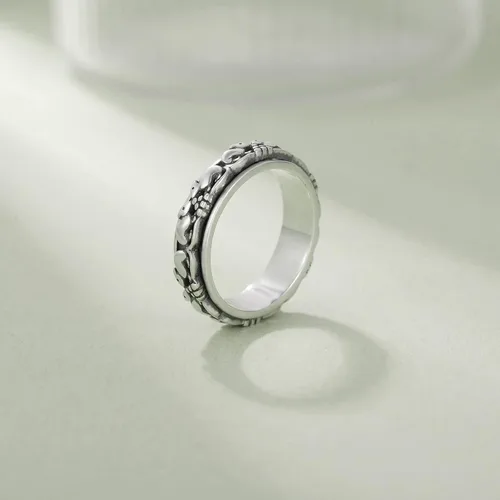 Miniatura 25 de YAFEINI Anillo giratorio de plata de ley con elefante, mal de ojo, abeja, cruz, cráneo, montaña, luna triple, conejo, anillo giratorio