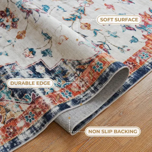 Miniatura 234 de Syalife 4x6 Alfombra Lavable para Área, Ultra Suave Antideslizante, Pila Baja, Alfombra Vintage Resistente a Manchas para Sala de Estar, Alfombra