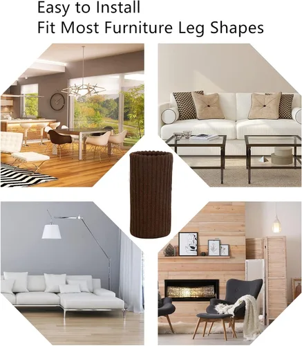 Miniatura 5 de 24 piezas de calcetines para patas de muebles - Calcetines de muebles de punto color café, protectores de piso para patas de silla de doble grosor