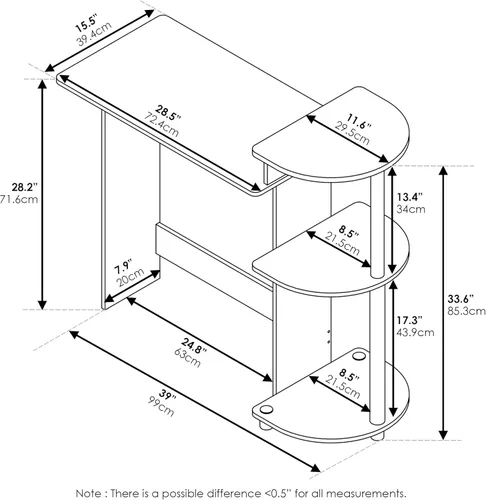 Miniatura 3 de Furinno - Escritorio compacto para computadora con estantes, Tablero de partículas, Americano/Negro