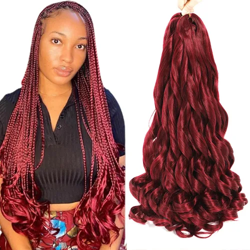 Cabello Rizado Francés para Trenzar de 18 Pulgadas, 8 Paquetes Color Borgoña - Cabello para Trenzar Pre-Estirado con Rebote - Extensiones de Cabello