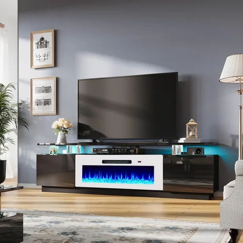 Miniatura 8 de AMERLIFE Soporte de TV con chimenea de 36 pulgadas, luces LED modernas para centro de entretenimiento de 70 pulgadas, armario de consola de TV de 2