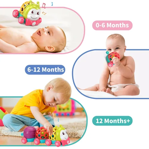 Miniatura 5 de MOONTOY - Juguetes de auto oruga para bebés de 6 a 12 meses, juguete musical de gateo para empujar y andar para bebés, juguete sensorial suave