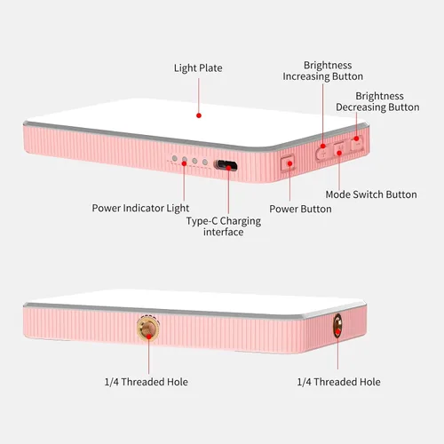 Miniatura 7 de Newmowa Luz rosa recargable para selfie, luz de video portátil con clip para teléfono/portátil/cámara con sensor inteligente, 3 modos, batería