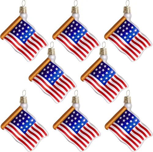 Watayo 8 piezas de adornos de vidrio con bandera americana, adornos de bandera de vidrio soplado patriótico, banderas de EE. UU. del 4 de julio para