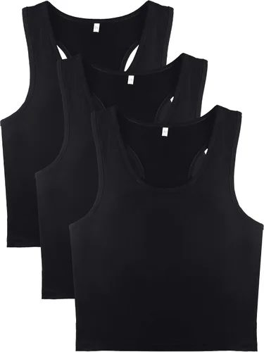 Miniatura 20 de Camisetas cortas de 3 piezas para mujer, camisetas de entrenamiento, básicas, recortadas, sin mangas, espalda cruzada, deportes, gimnasio