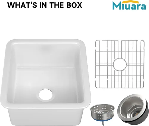 Miniatura 9 de Miuara Fregadero de barra de montaje inferior blanco de 18 pulgadas - Fregadero de cocina pequeño de montaje superior empotrable de 18"x18"x9