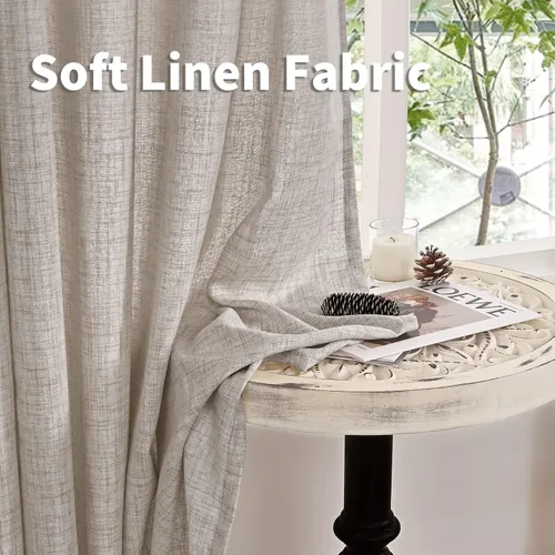 Miniatura 8 de YoungsTex Cortina de lino, natural, ventana, cocina, semitraslúcida, corta, bolsillo de barra, pestaña trasera, filtra la luz, texturizada, sala