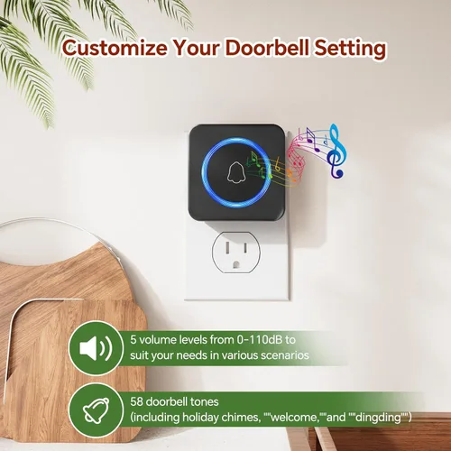 Miniatura 7 de Timbre de puerta inalámbrico compatible con Blink Video Doorbell (1.ª y 2.ª generación), receptor de enchufe para interiores y kit de transmisor