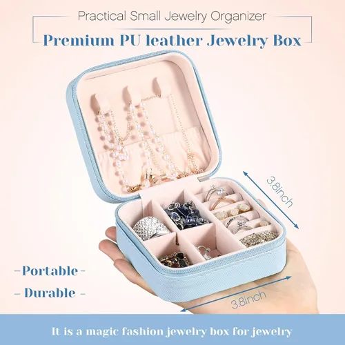 Miniatura 3 de Hicarer 4 cajas pequeñas de joyería de viaje de piel sintética organizador de joyas portátil de viaje para anillos aretes collar para niñas y mujeres