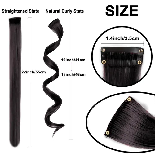 Miniatura 3 de 10 extensiones de cabello sintético rizado y ondulado negro con clip, reflejos de fiesta de neón arcoíris, accesorios de cabello coloridos