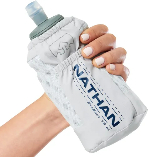 Miniatura 3 de Nathan ExoDraw & ExoShot 2.0 Flask, Handheld Water Bottle for Marathons, Hiking, Ultra Running and Outdoor Activity Gris Vapor/Azul Estate