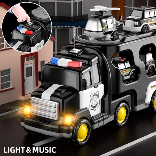 Miniatura 2 de Bennol Juguetes de camiones de policía para niños pequeños de 5 en 1 para niños de 1, 2, 3, 4 y 5 años, vehículos de rescate de policía, camiones