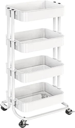 Miniatura 8 de Pipishell Carrito utilitario de metal de 3 niveles, carrito rodante de almacenamiento resistente con 2 ruedas bloqueables, carrito de organización