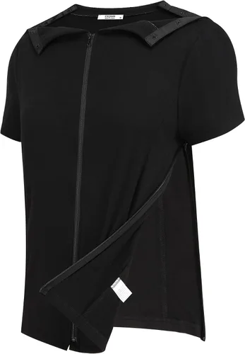Miniatura 4 de Deyeek Camisas de mastectomía con bolsillos de drenaje Tops post cirugía de hombro para mujeres con puerto de quimio manga corta con cremalleras