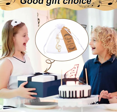Miniatura 6 de Taiyin Juego de 15 llaveros de notas musicales con bolsas de organza, baratijas de metal g para decoración de recuerdos de fiesta de boda (dorado)