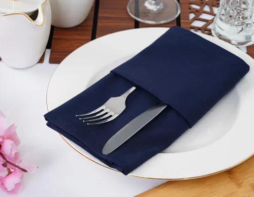 Miniatura 4 de Blue Needles - Juego de 12 servilletas de tela sólidas azul marino 100% algodón, servilletas de cena de 45 x 45 centímetros - Suave, reutilizable