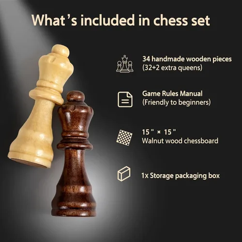 Miniatura 4 de Juego de ajedrez Juego de mesa de madera con almacenamiento para adultos de madera