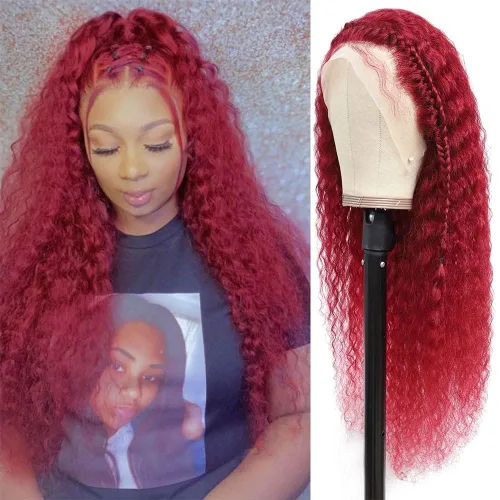 Miniatura 9 de ZGWG Pelucas de cabello humano con encaje frontal de color rojo, densidad del 180%, 13x6, 99J, pelucas de cabello humano virgen brasileño 12A