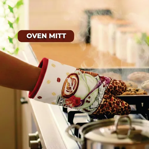 Miniatura 5 de Juego de toallas de cocina Café Latte de 5 piezas – Guante acolchado para horno y 2 agarraderas, perfecto para los amantes del café