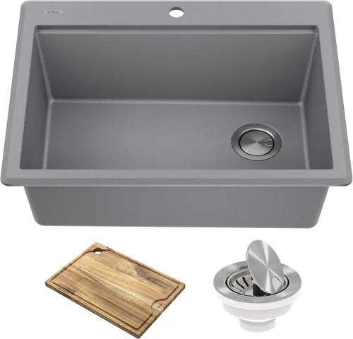 Miniatura 21 de KRAUS Bellucci KGTW12-18MBL - Fregadero de cocina de estación de trabajo de granito, 46 cm, montaje directo, cuenco individual, montaje superior