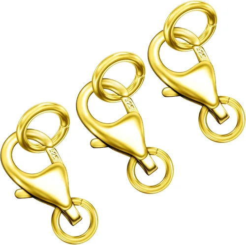 Miniatura 9 de Cierre de garra de langosta de plata esterlina 925 chapada en oro de 14K con anillos de salto cerrados, cierres y broches de collar adecuados