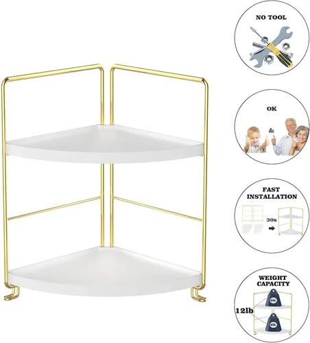 Miniatura 6 de Organizador de especias de cocina de 2 niveles - Estante de esquina para baño - Estante de almacenamiento independiente en forma de triángulo