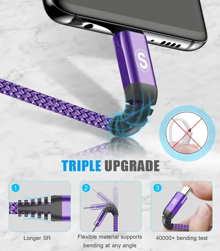 Miniatura 5 de sweguard Cable Cargador USB Tipo C [Paquete de 2, 10 pies + 10 pies] Cargador iPhone 15 Cable USB Trenzado de Nylon para iPhone 15 Pro Max Samsung