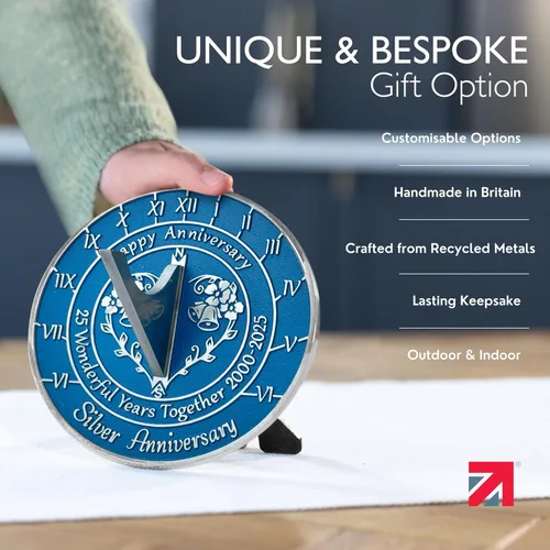 Miniatura 5 de Regalo de reloj de sol de aniversario para el 25 aniversario de boda de plata en 2025 – Decoración del hogar de metal reciclado o idea de regalo
