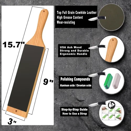 Miniatura 2 de Strop de cuero con compuesto de pulido, kit de grapado de cuchillos para afilar y afilar cuchillos herramientas
