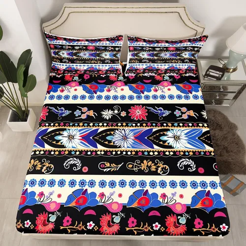 Miniatura 16 de Sábanas de cama góticas de damasco para adultos, sábana bajera ajustable victoriana antigua, sábanas góticas florales vintage, juego de ropa de cama